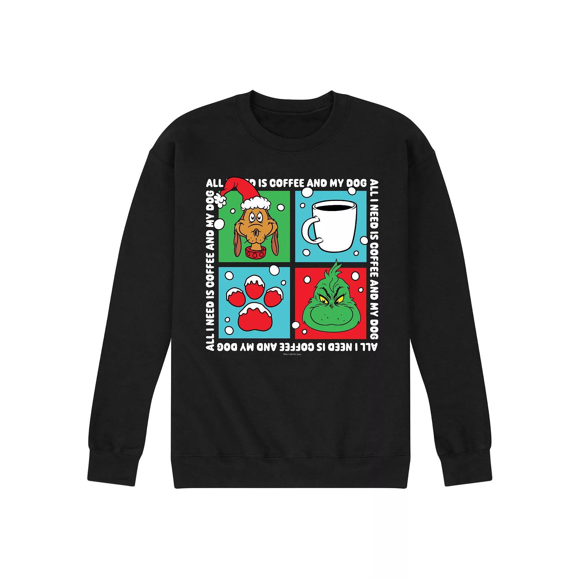 Men's Dr. Seuss The Grinch Coffee And Dog Fleece Sweatshirt, Size: Medium, Black Product Image