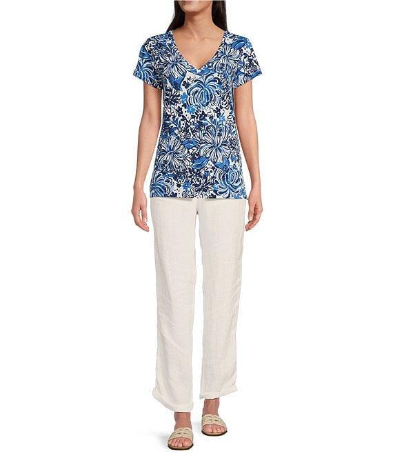 Lilly Pulitzer Taron Linen Mid-Rise Tapered Straight Leg Drawstring Pull-On Pants Product Image