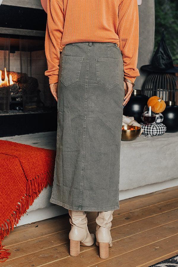 The Bristol High Waist Denim Skirt In Army Green Product Image