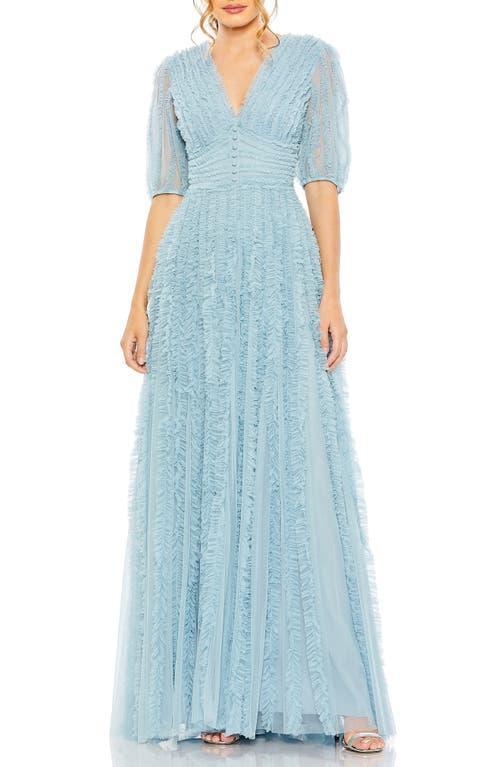 Womens V-Neck Ruffled Chiffon Gown Product Image