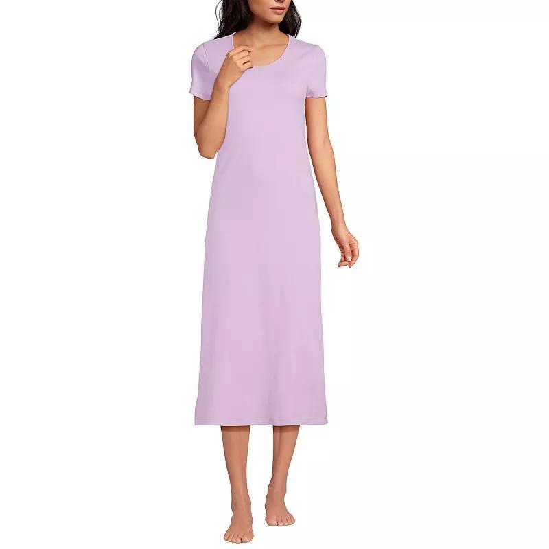 Plus Size Lands End Short Sleeve Midcalf Nightgown, Womens Deep Blue Product Image