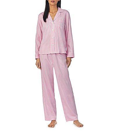Lauren Ralph Lauren Sateen Notch PJ Set Stripe) Women's Pajama Sets Product Image