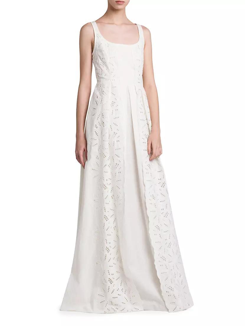 Linen-Blend Eyelet A-Line Gown Product Image