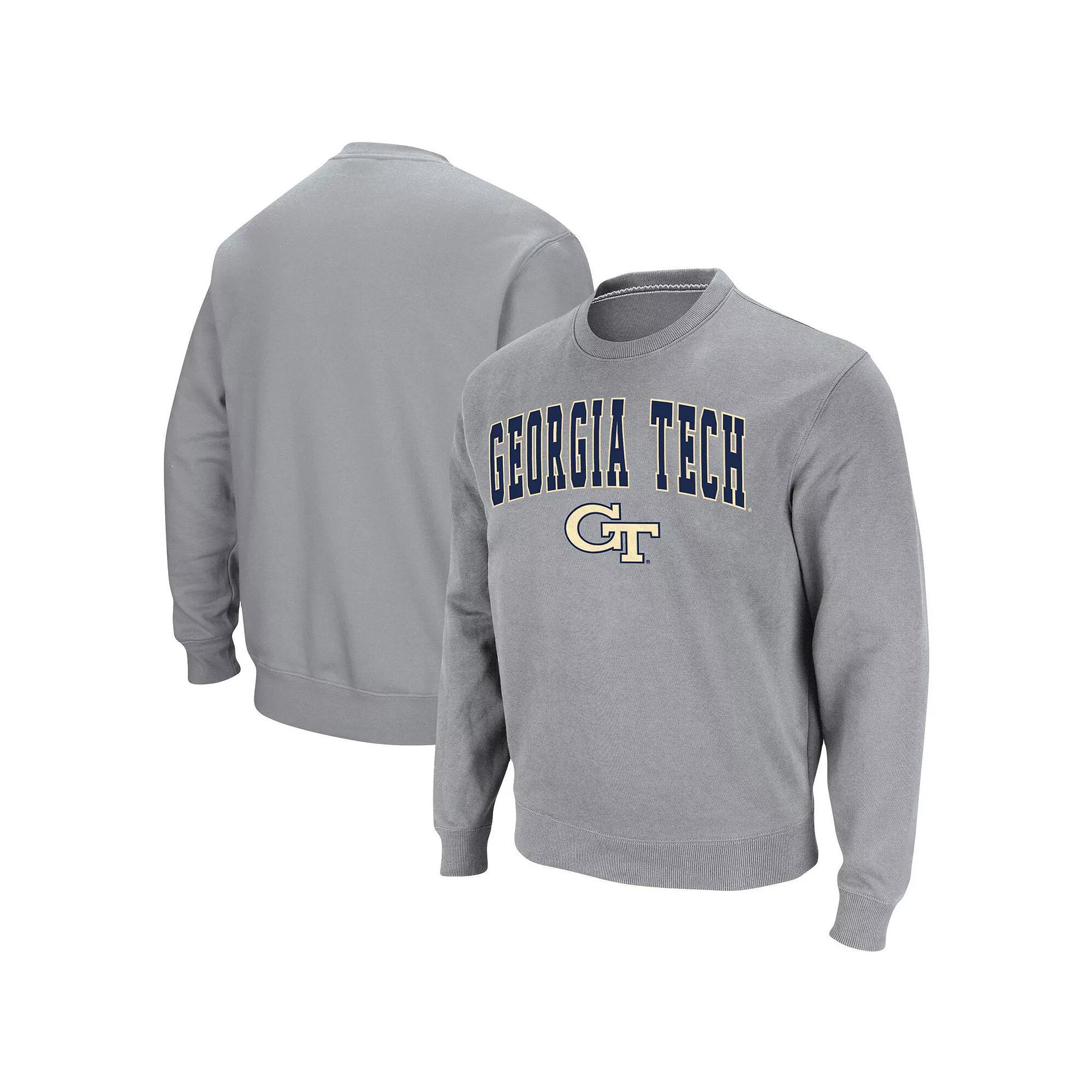 Men's Colosseum Heathered Gray Georgia Tech Yellow Jackets Arch & Logo Tackle Twill Pullover Sweatshirt, Size: Small, Grey Product Image