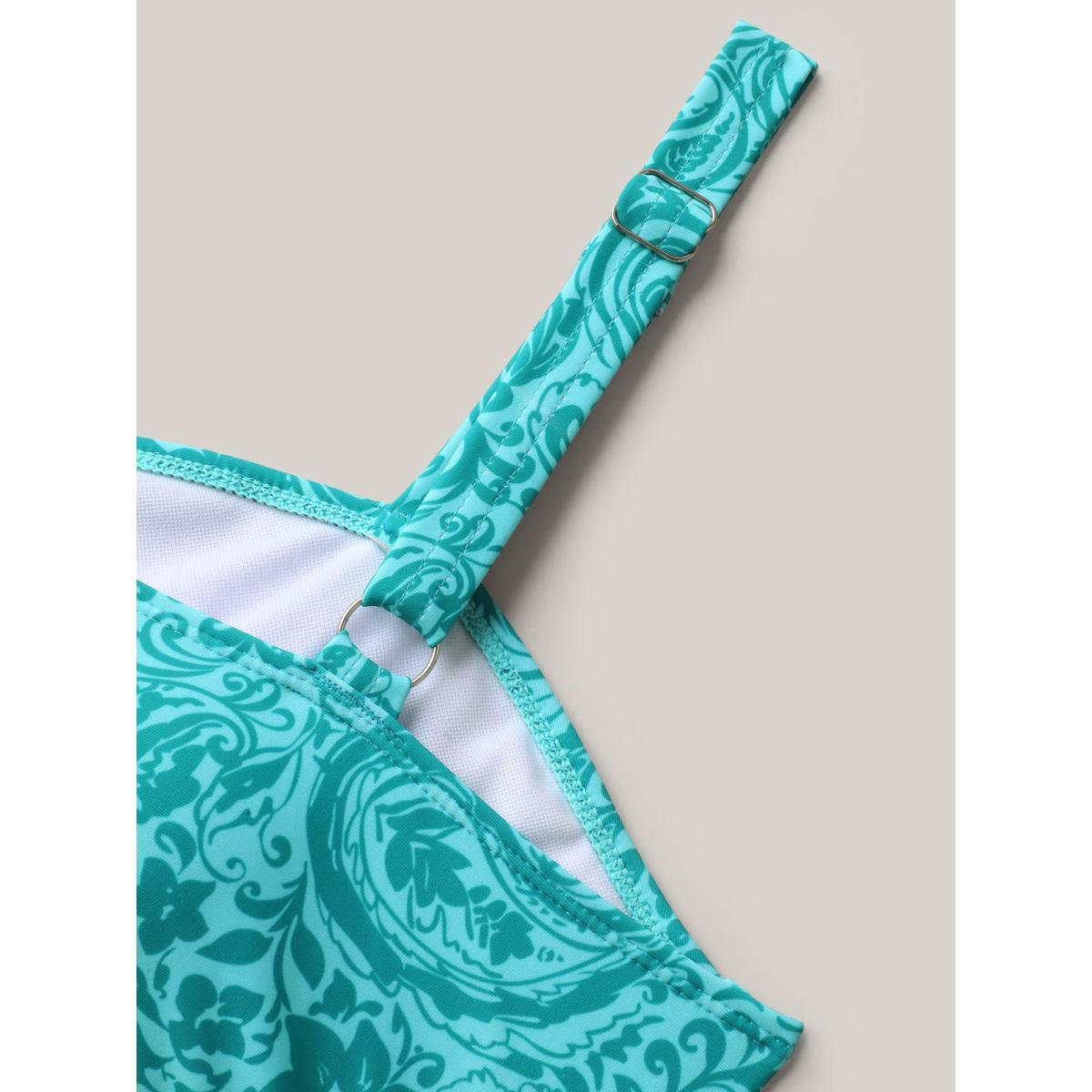 Plus Size Paisley Print Twist Front Swim Dress Women's Swimwear Turquoise Beach Bodycon U-neck High stretch Curve Swim Dresses BloomChic 30/6X Product Image
