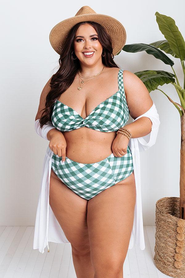 Tanning In Tulum Gingham Bikini Top in Hunter Green Product Image