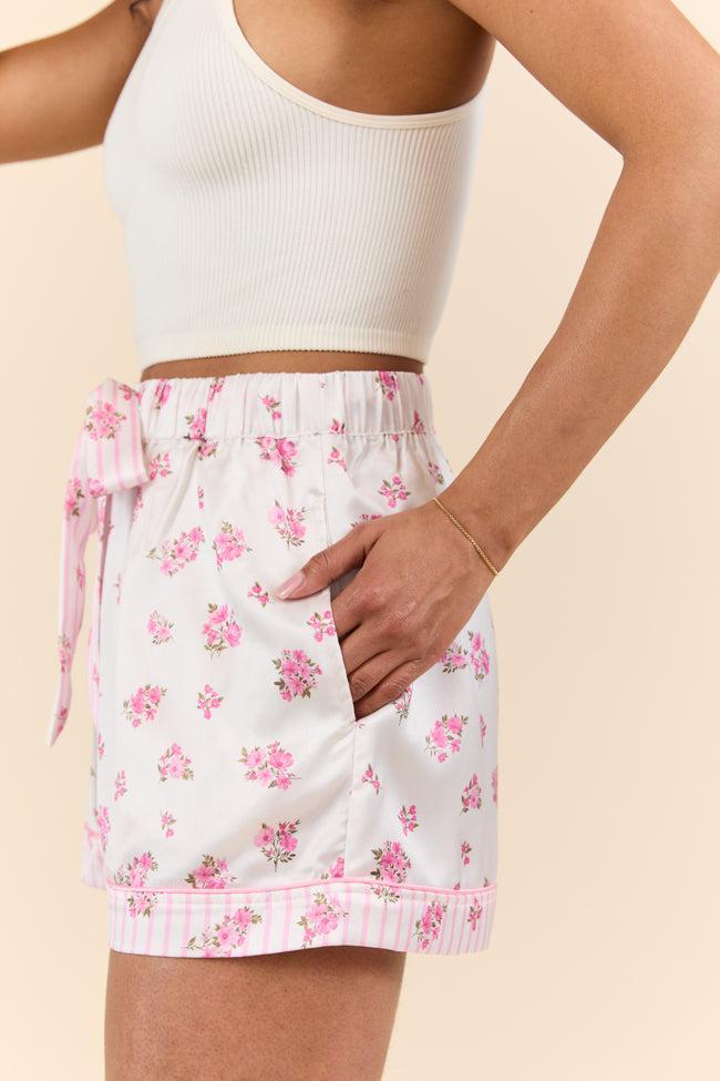 Sleep On My Side Pink Floral Satin Pajama Shorts FINAL SALE Product Image
