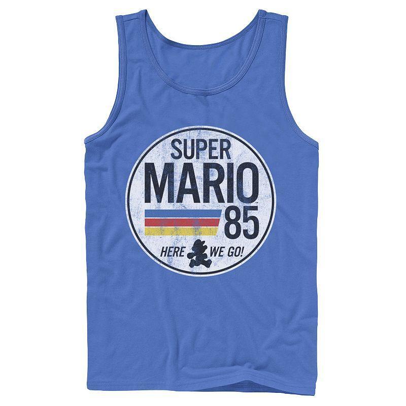 Men's Super Mario Retro Distressed Logo Tank Top, Size: Small, Blue Product Image
