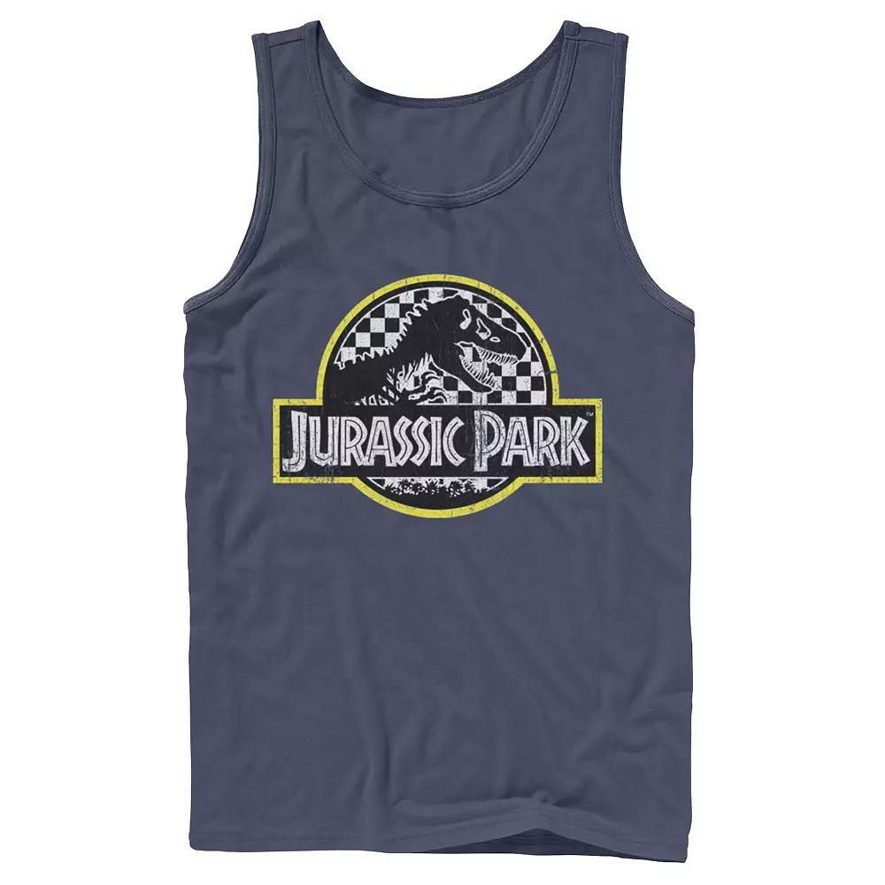 Men's Jurassic Park Checkered Classic Logo Tank Top, Size: Small, Grey Product Image