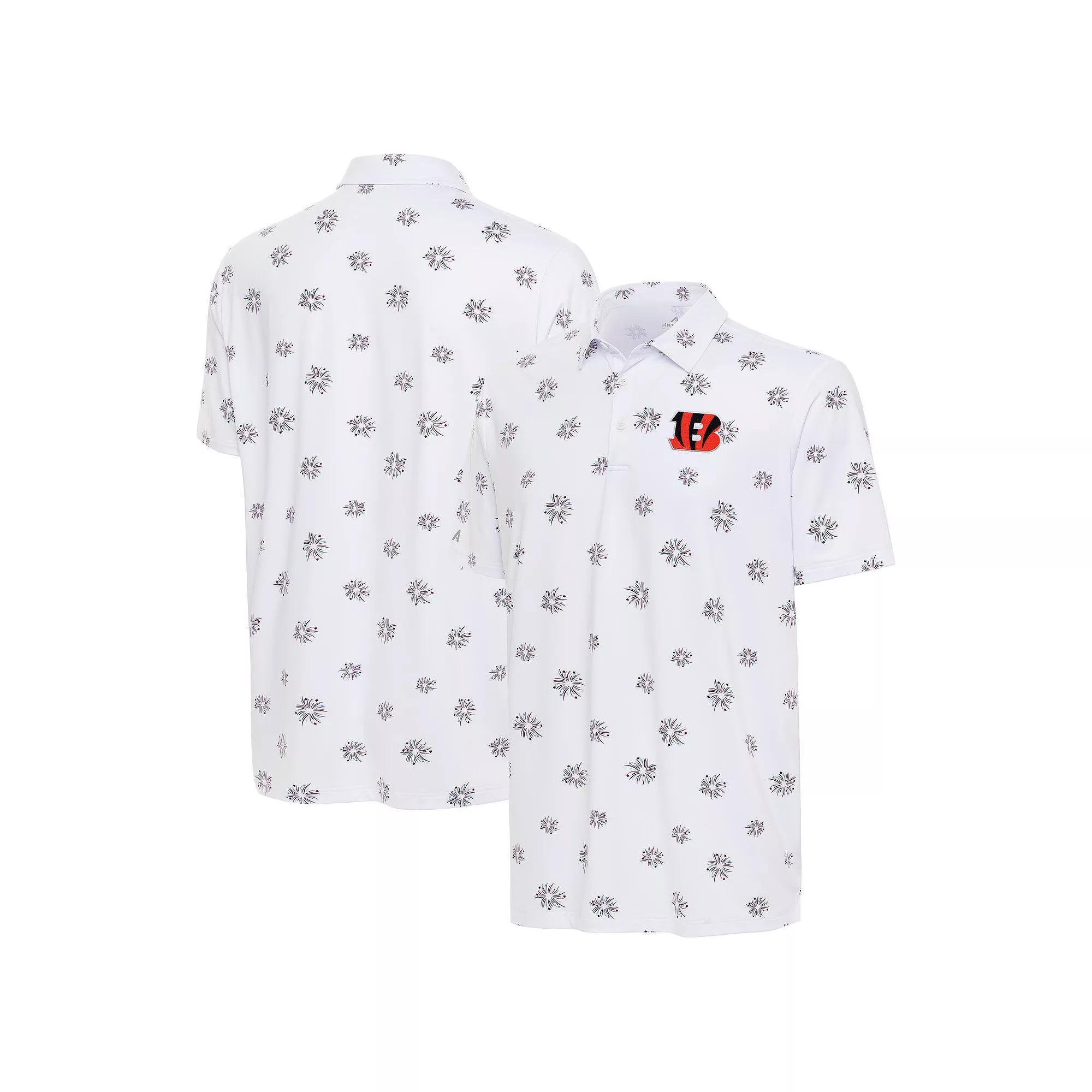 Men's Antigua White Cincinnati Bengals Fireworks Polo, Size: Large Product Image