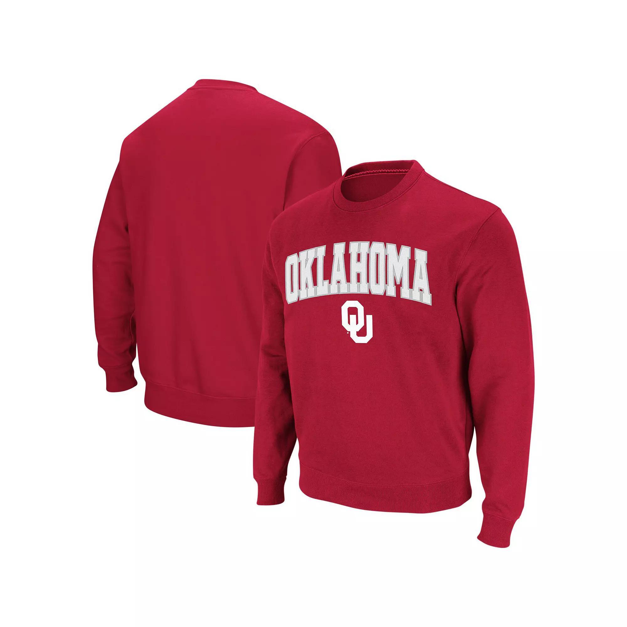 Men's Colosseum Crimson Oklahoma Sooners Arch & Logo Crew Neck Sweatshirt, Size: XL, Red Product Image