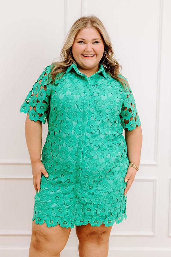 Sunshine Sunday Crochet Mini Dress in Emerald Curves Product Image
