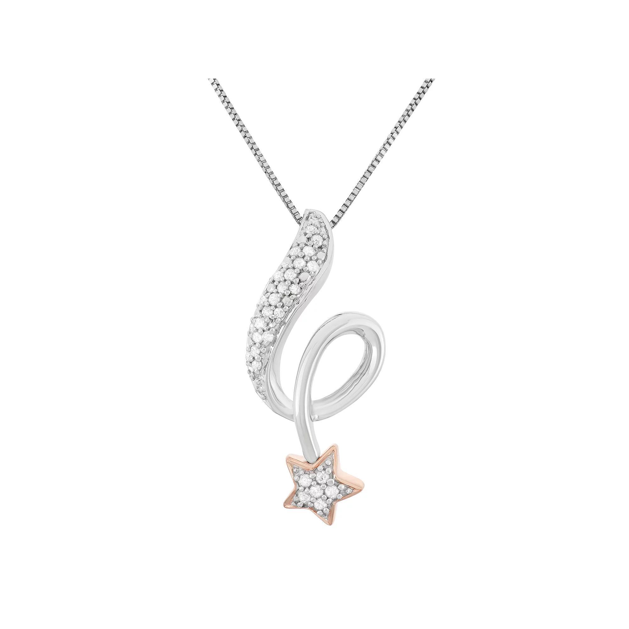 1/6 Carat T.W. Diamond Sterling Silver and 18k Gold Two Tone Falling Star Pendant Necklace, Women's, Size: 18", White Product Image