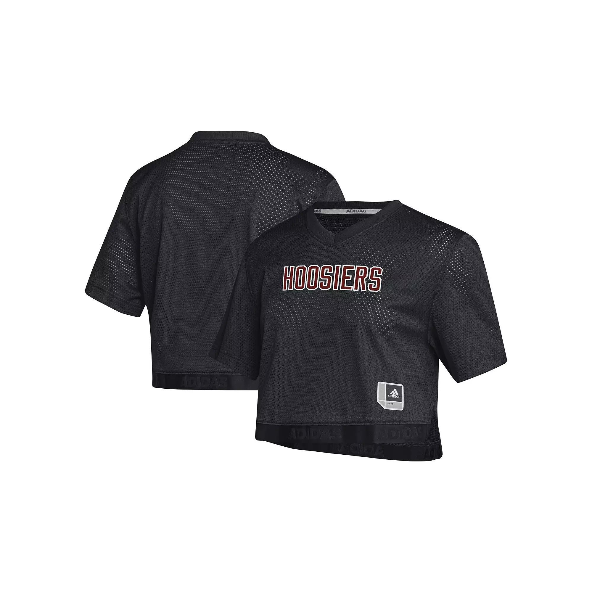 Women's adidas Black Indiana Hoosiers Primegreen V-Neck Cropped Jersey, Size: Medium Product Image