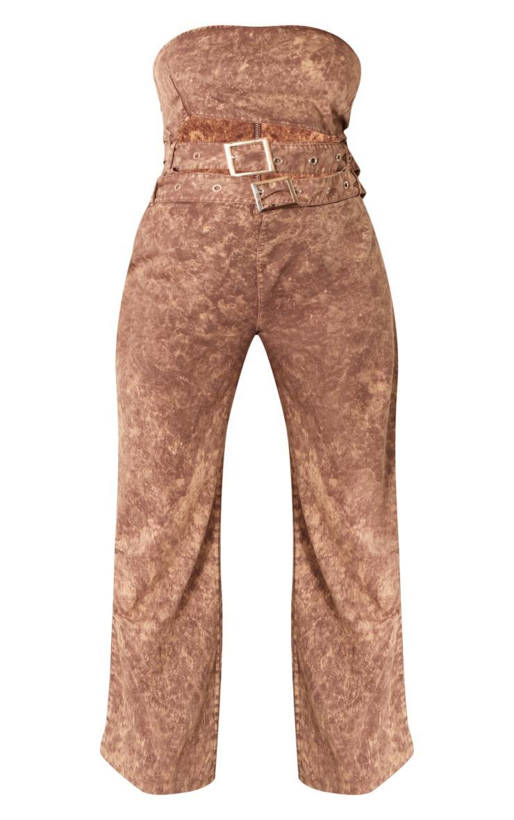 Petite Washed Brown Bandeau Cut Out Front Jumpsuit Product Image