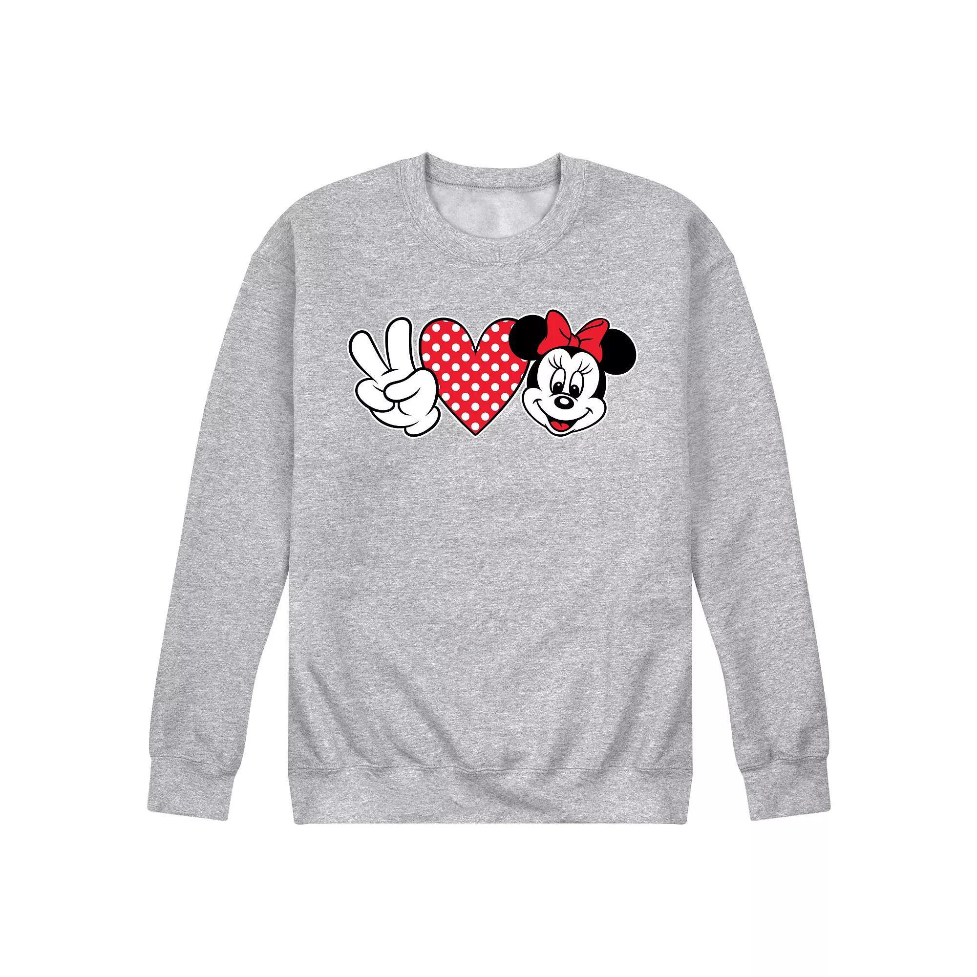Disney's Minnie Mouse Men's Peace Love Minnie Fleece Sweatshirt, Size: XL, Gray Product Image