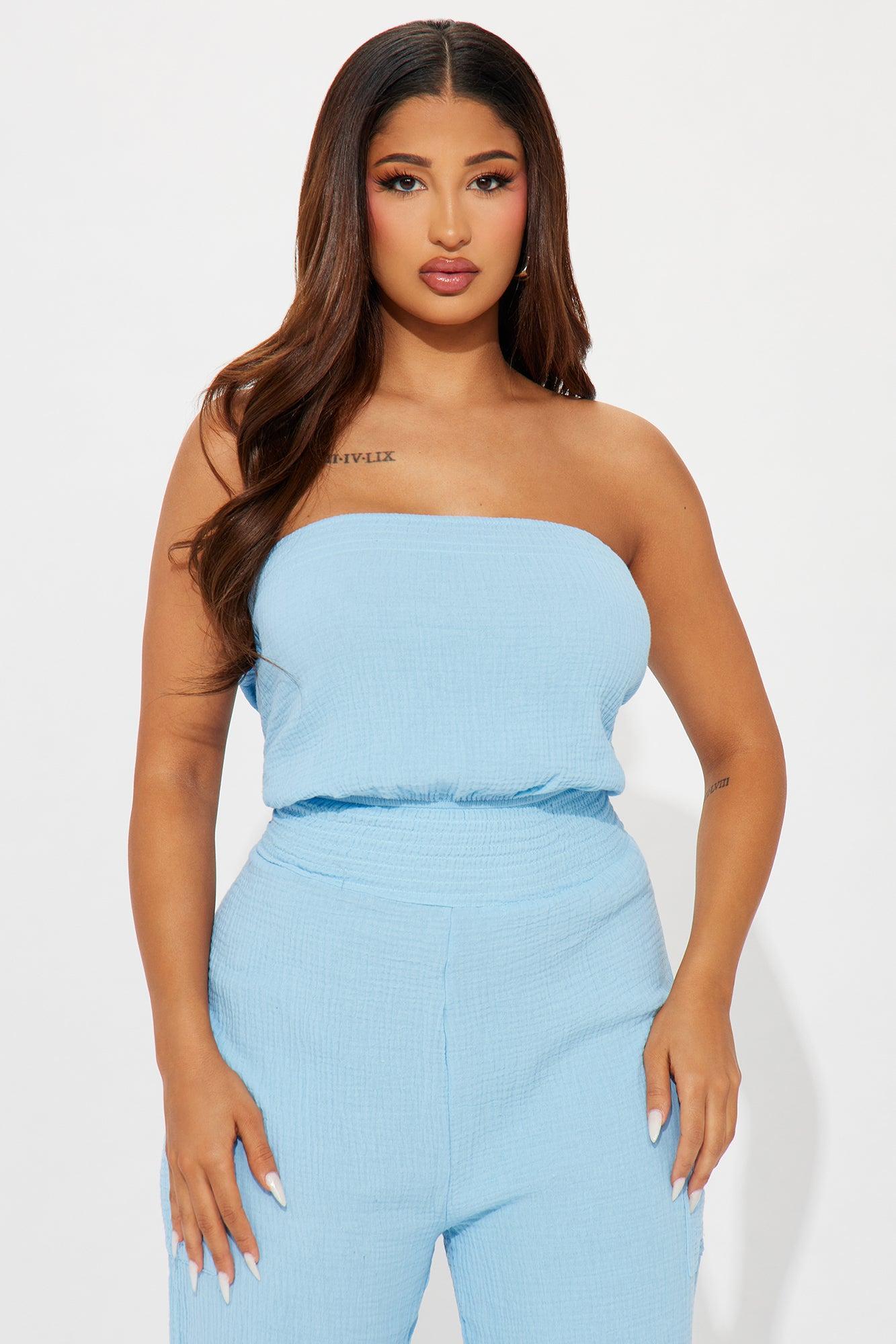 Tulum Mami Gauze Jumpsuit - Blue Product Image