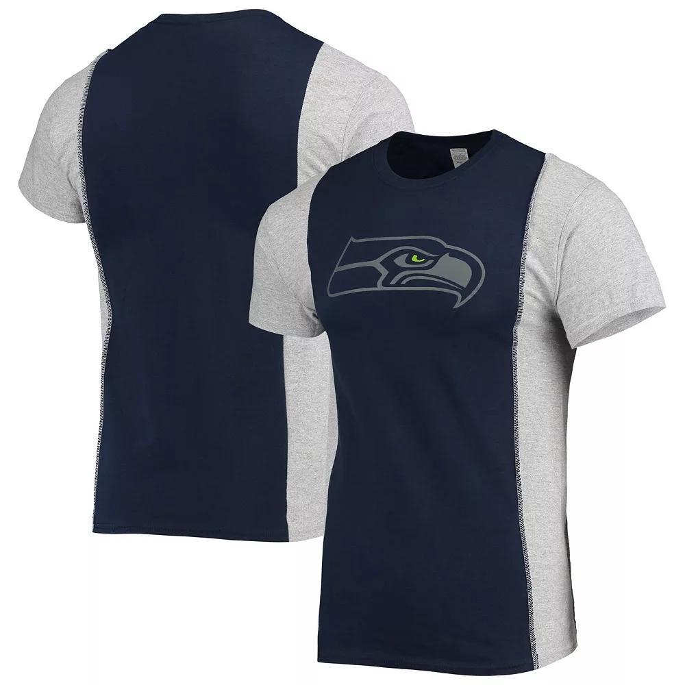 Men's Refried Apparel College Navy/Heathered Gray Seattle Seahawks Sustainable Split T-Shirt, Size: 2XL, Blue Product Image