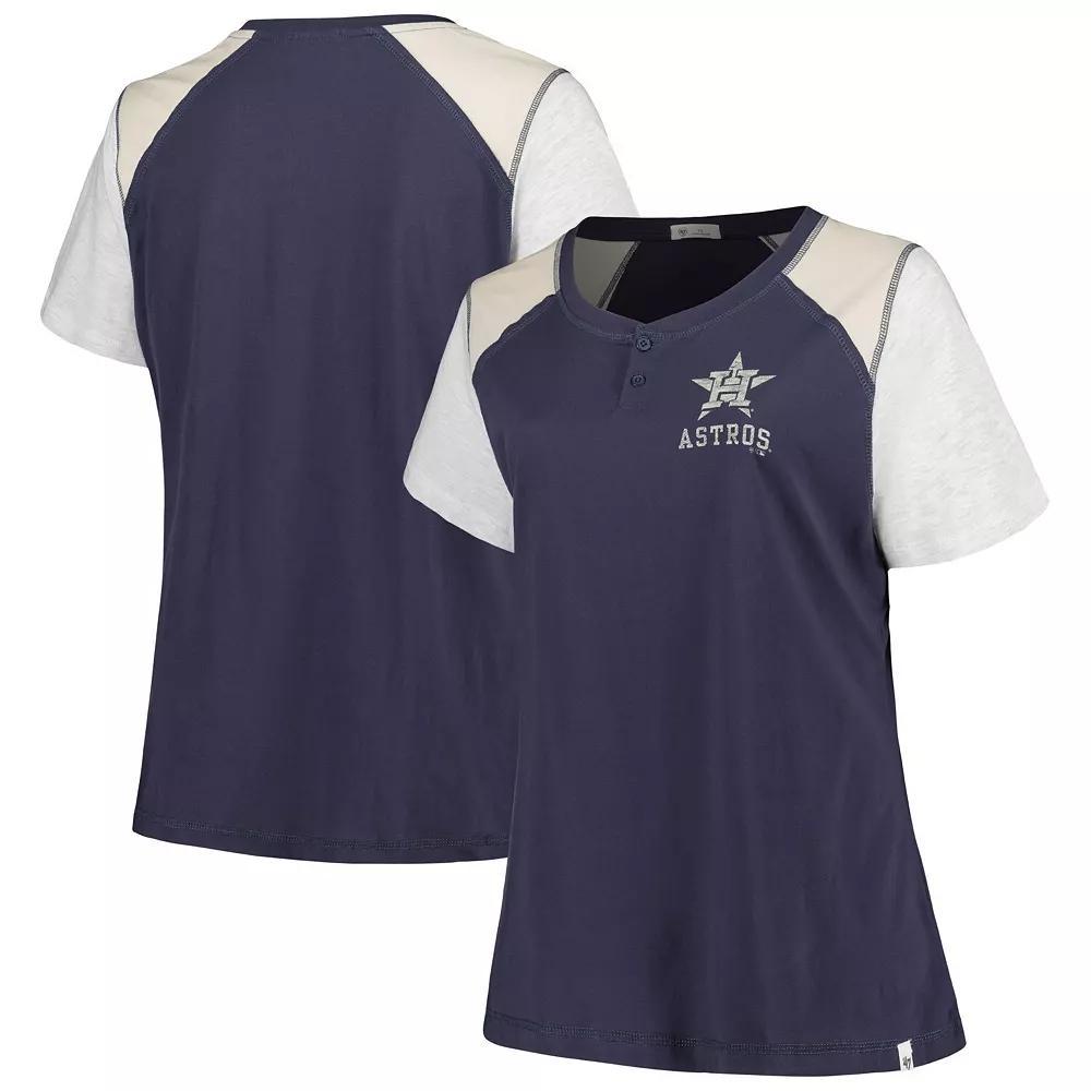 Women's '47 Navy/Gray Houston Astros Plus Size Henley T-Shirt, Size: 3XL, Blue Product Image