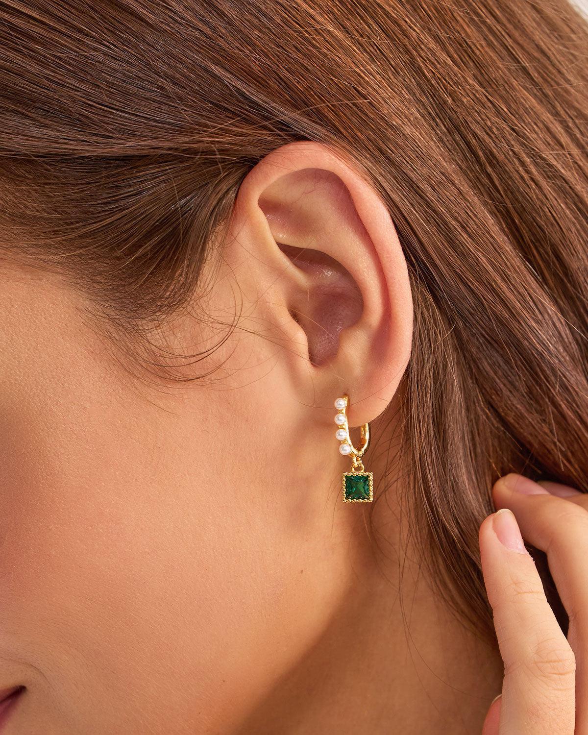 Green Metal Pearl Earrings Product Image