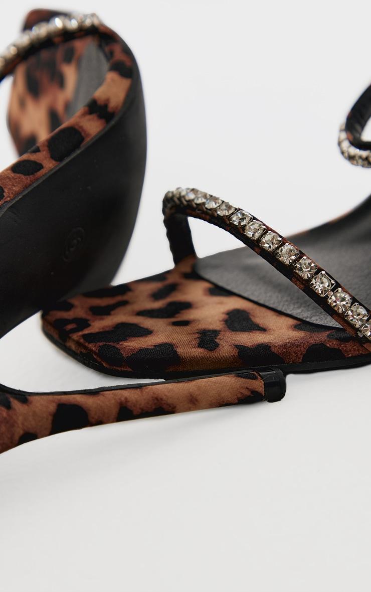 Leopard Square Toe Diamante Strap High Stiletto Heeled Sandals Product Image