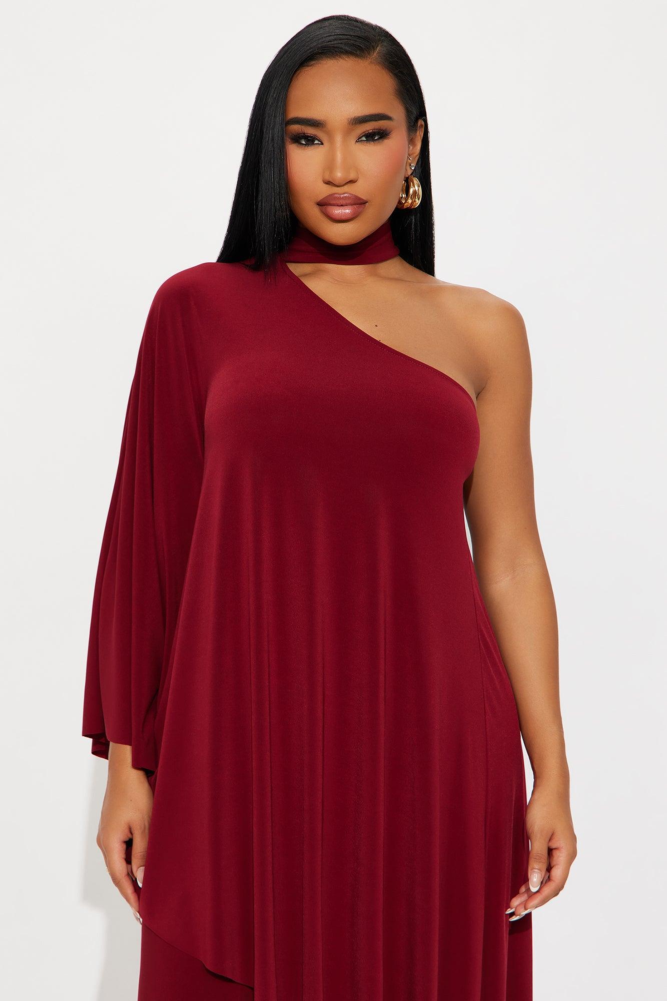 Draped Devotion One Shoulder Pant Set  - Burgundy Product Image