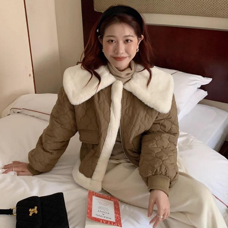 Plain Fluffy Trim Zip Jacket Product Image
