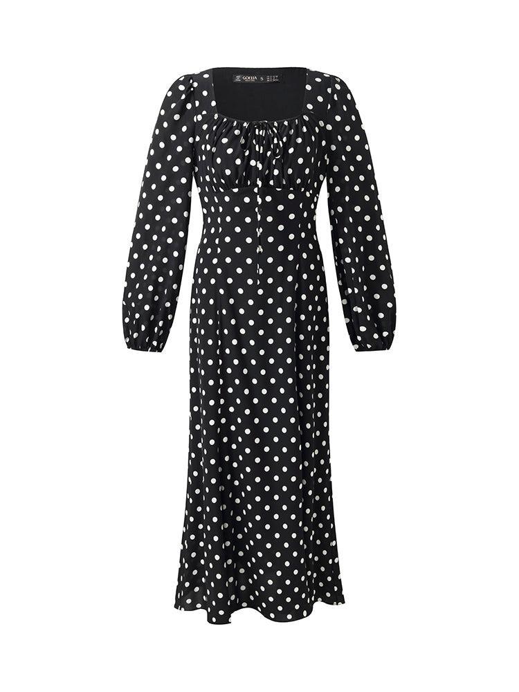 16 Momme Mulberry Slik Polka Dots Women Maxi Dress Product Image