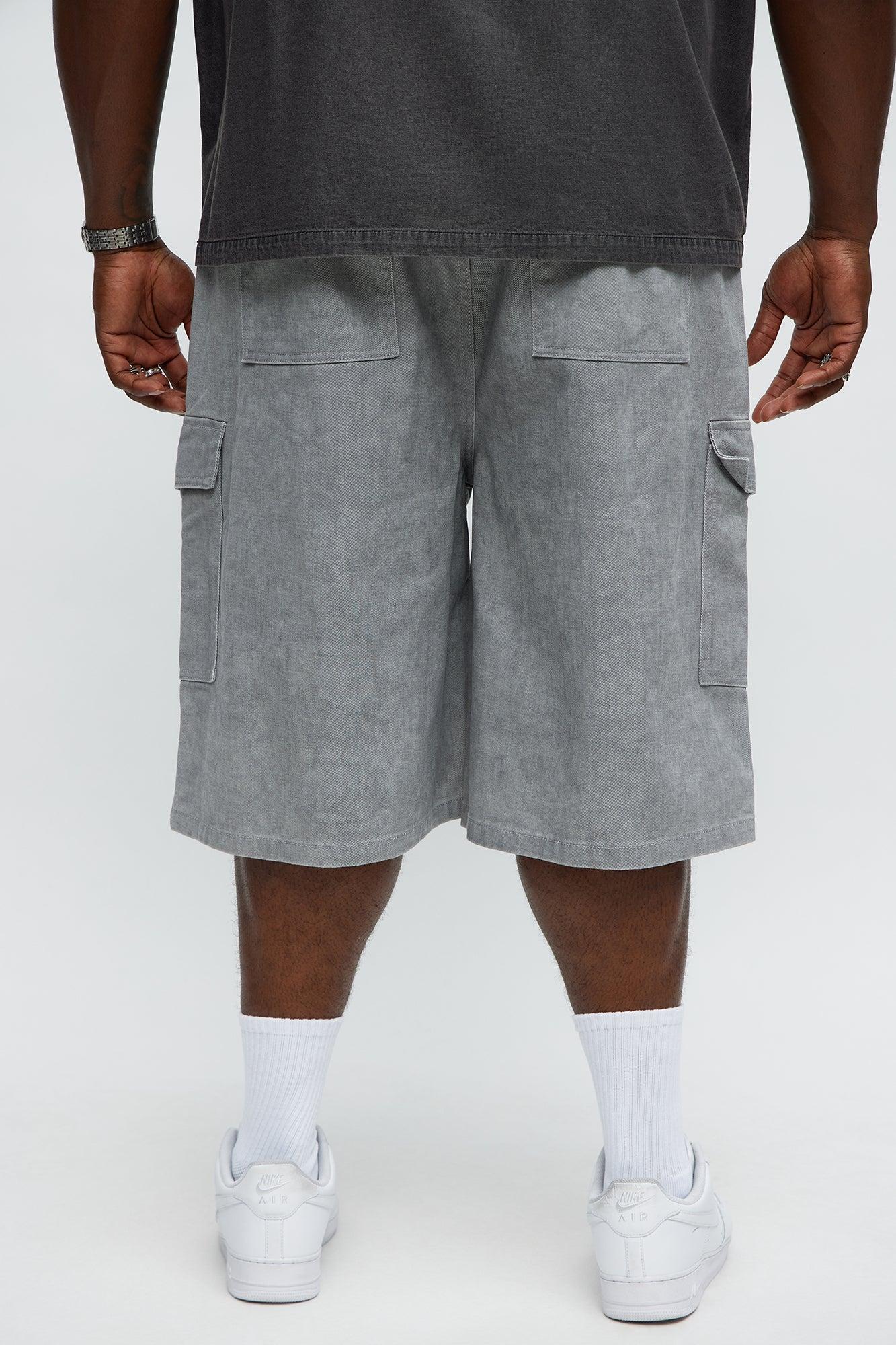 Long Cargo Relaxed Shorts - Grey Product Image