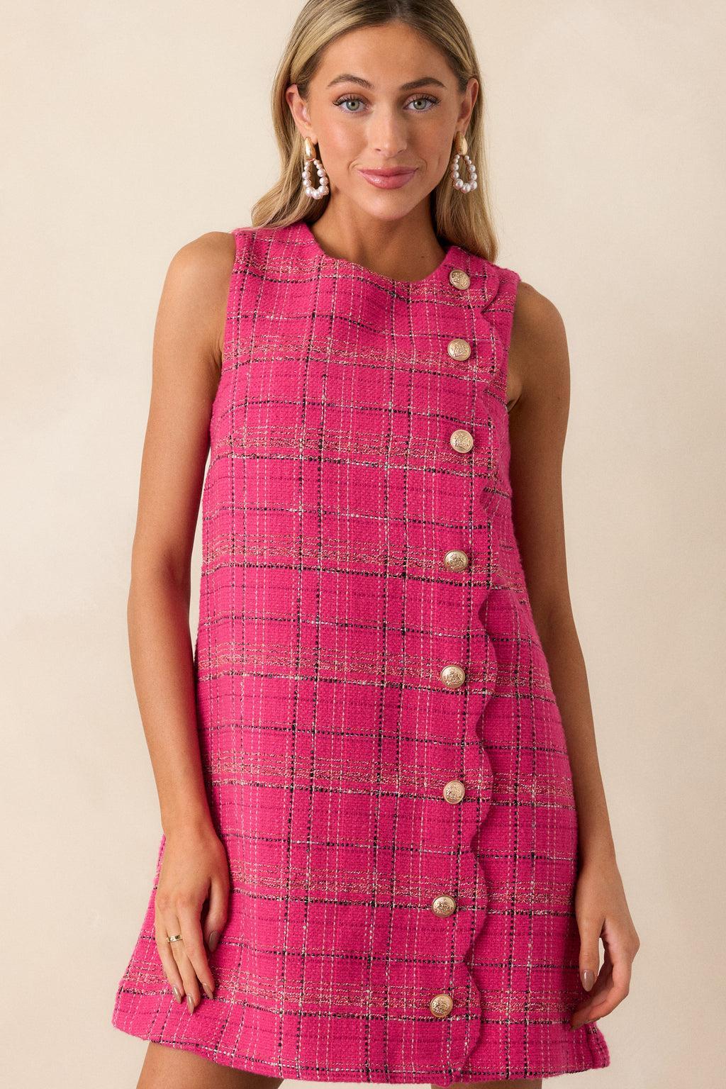 Radiant Spirit Hot Pink Tweed Mini Dress Product Image