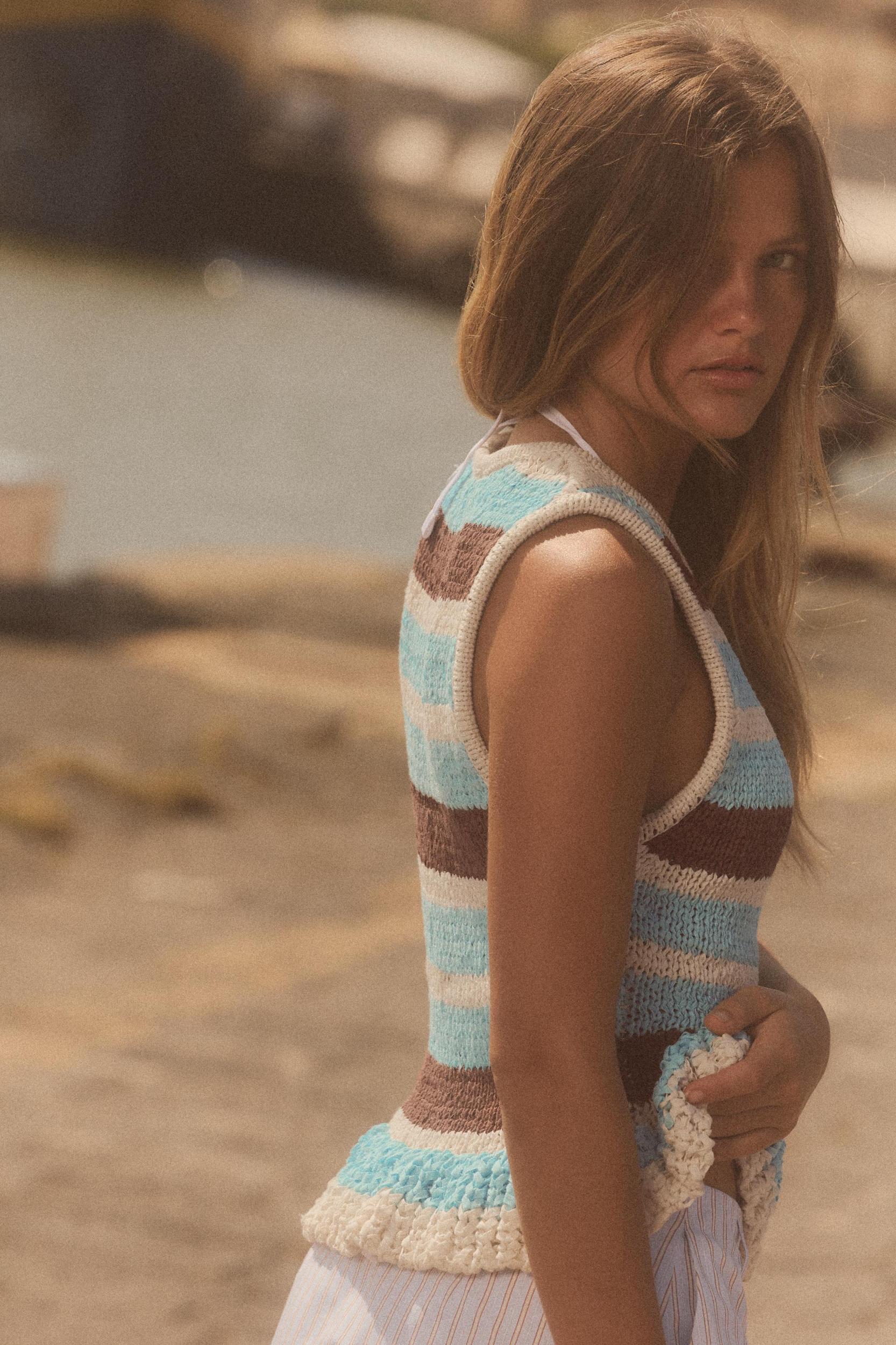 STRIPED KNIT RUFFLE TOP Product Image