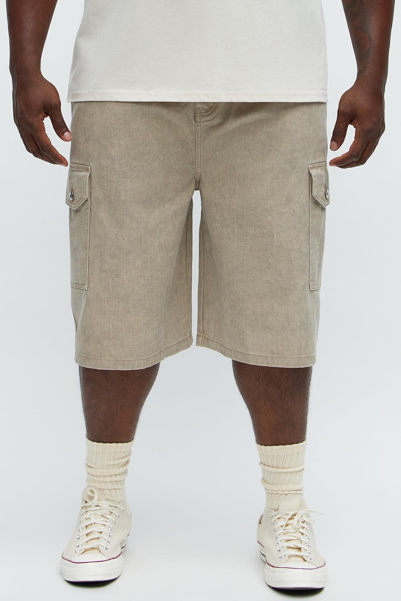 Long Cargo Relaxed Shorts - Khaki Product Image