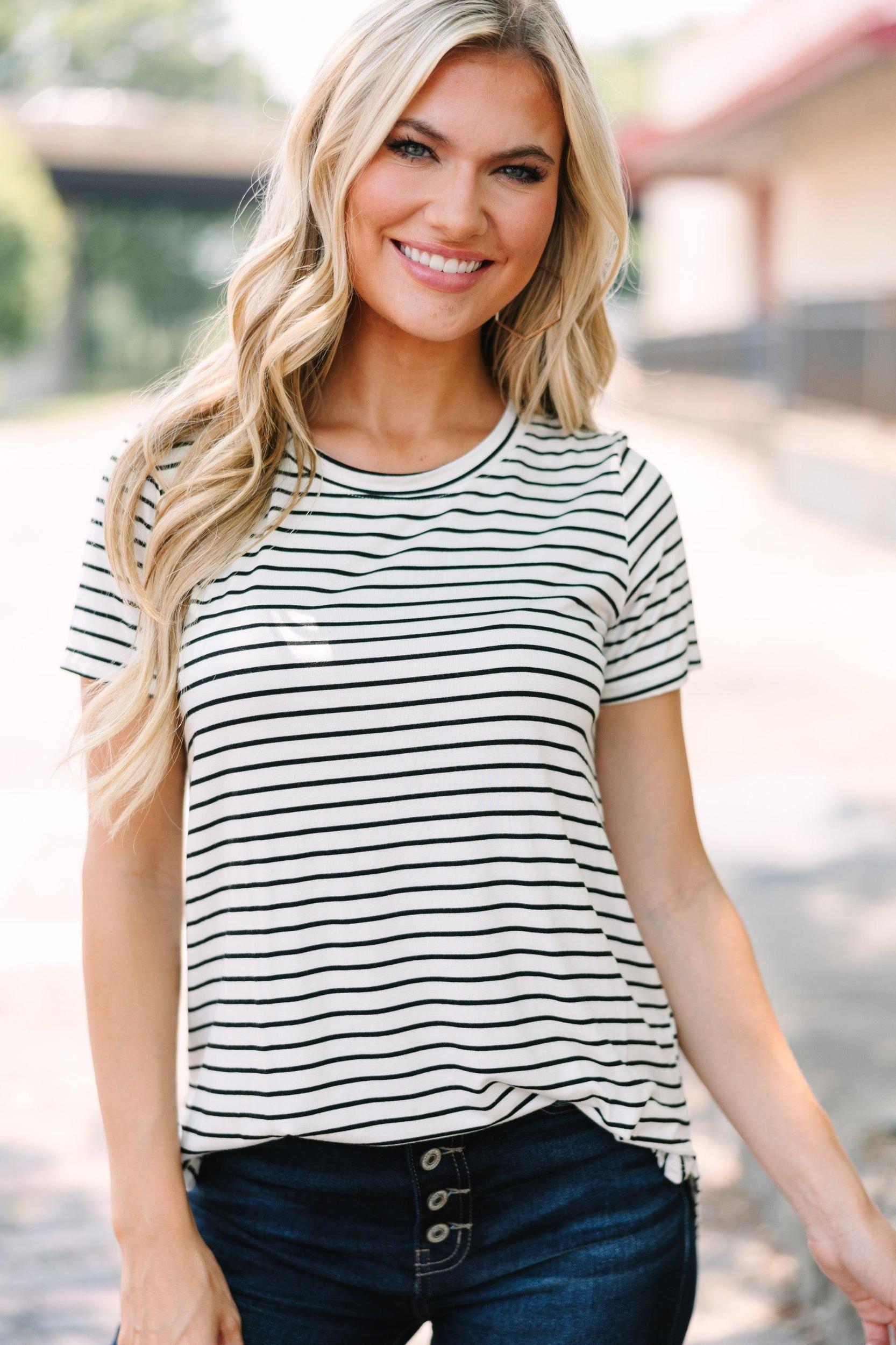 Let's Meet Later White Striped Top Female Product Image