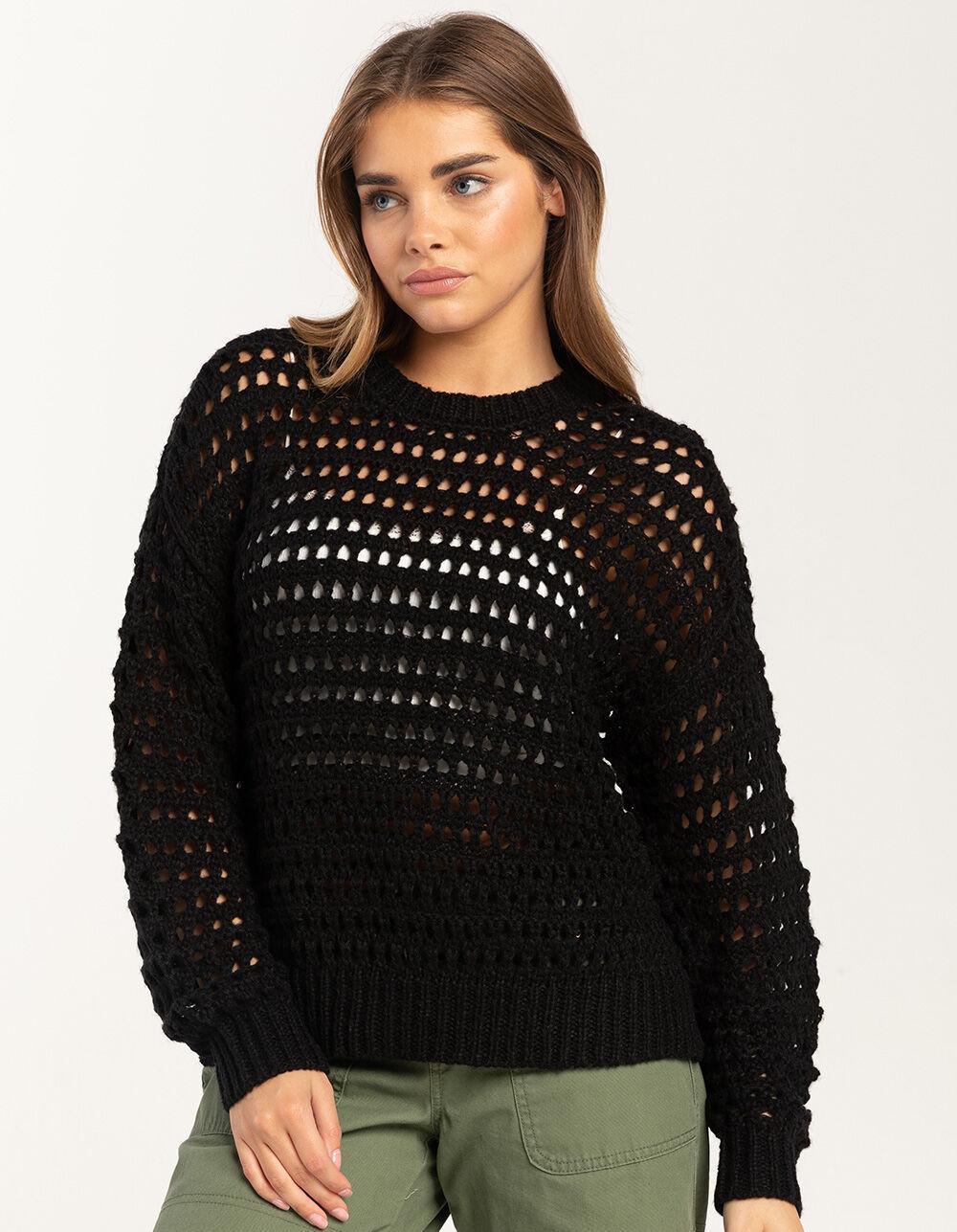 FULL TILT Essentials Open Knit Womens Pullover Sweater - BLACK Product Image