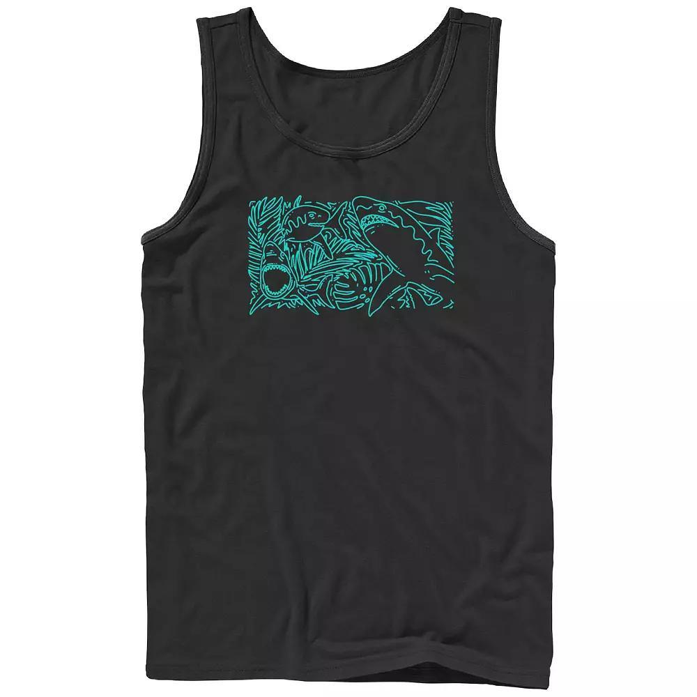 Men's Tropical Shark Graphic Tank, Size: Large, Black Product Image