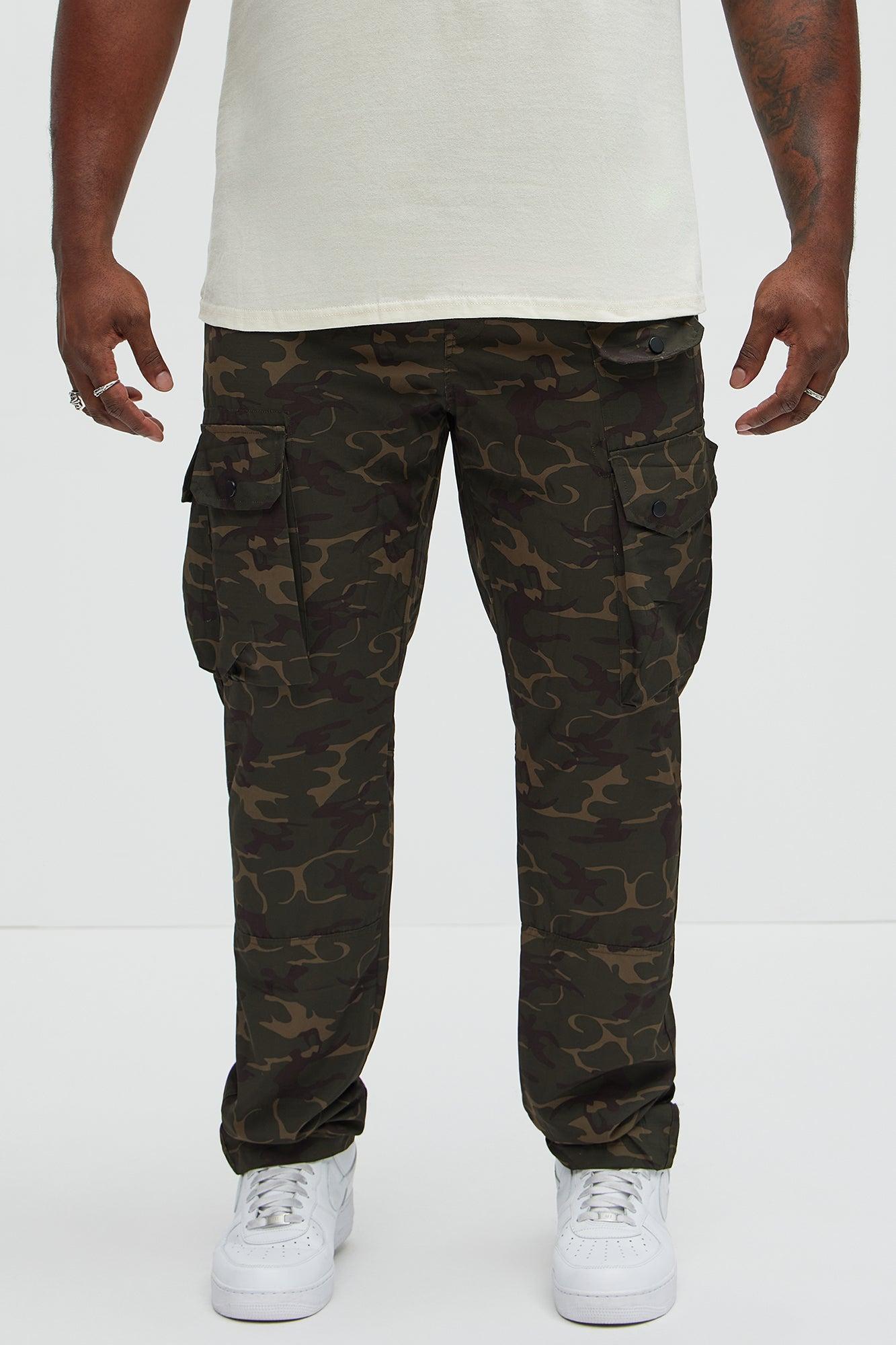 More Than One Nylon Straight Cargo Pants - Camouflage Product Image