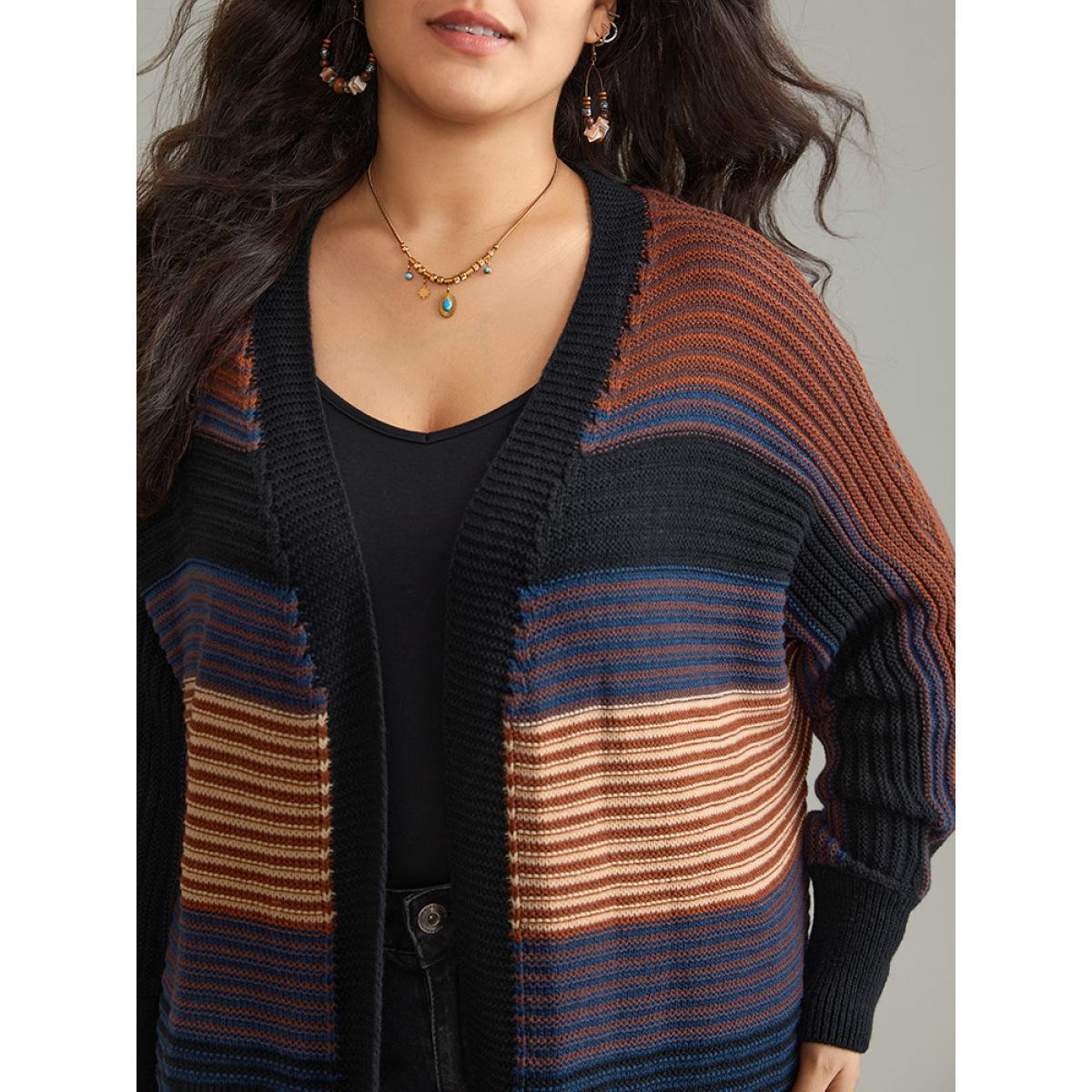 Plus Size Colorblock Heather Batwing Sleeve Curved Hem Cardigan Multicolor Women Casual Loose Long Sleeve Dailywear Cardigans BloomChic 10/M Product Image