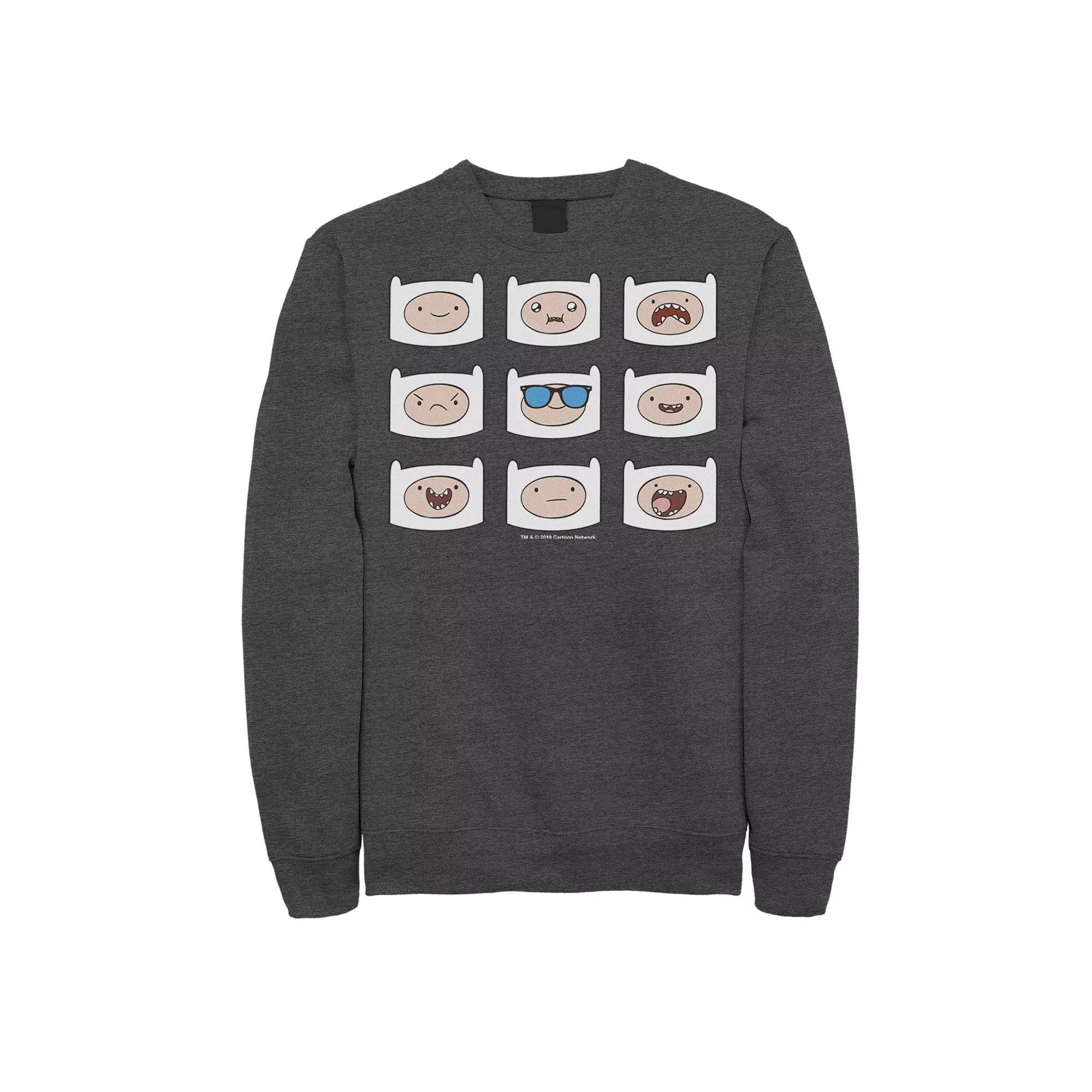 Men's Adventure Time Finn's Many Faces Pullover Sweatshirt, Size: Medium, Blue Product Image