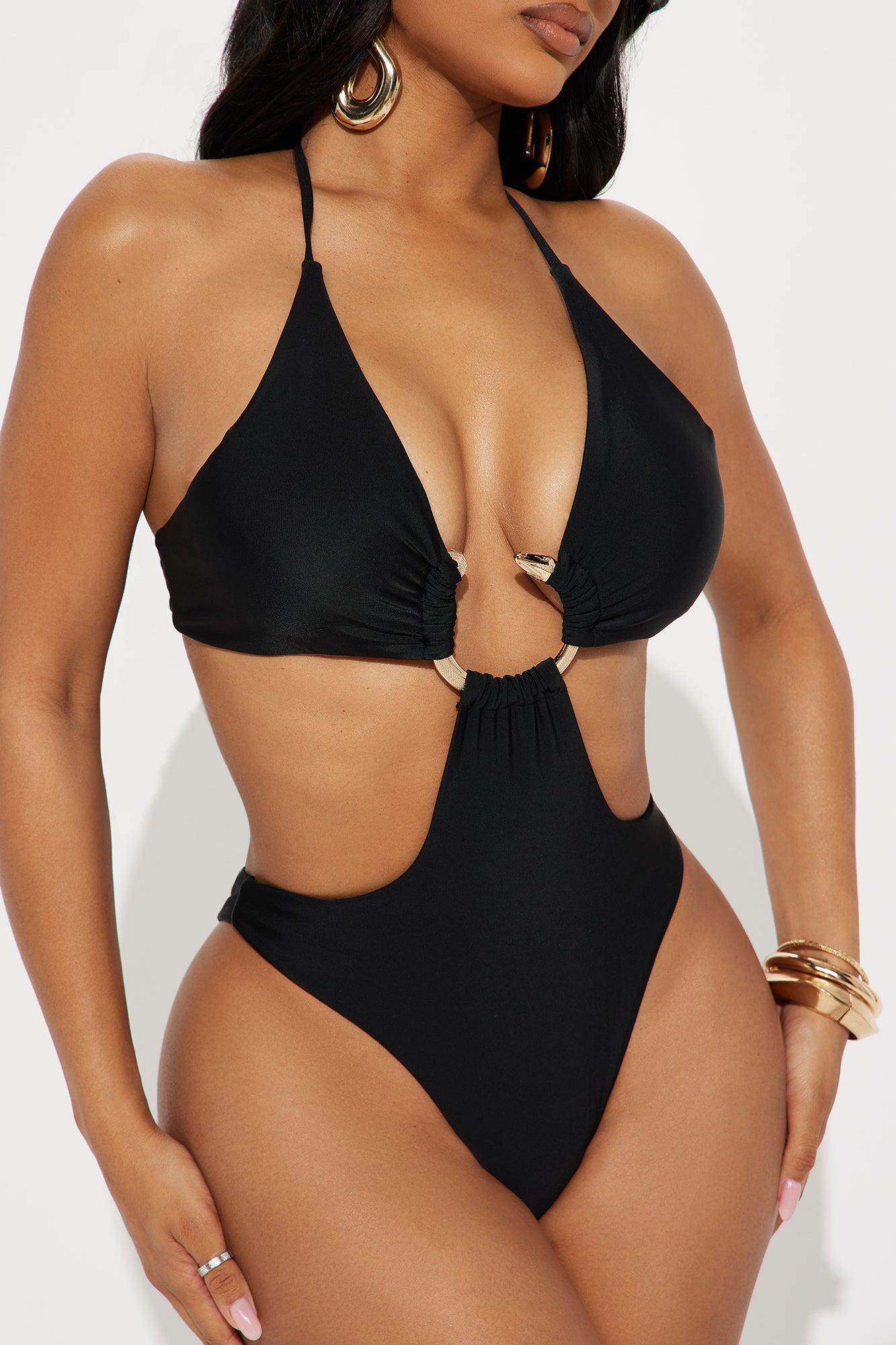 Summer Charm Snake Hardware Cutout 1 Piece Swimsuit - Black Product Image
