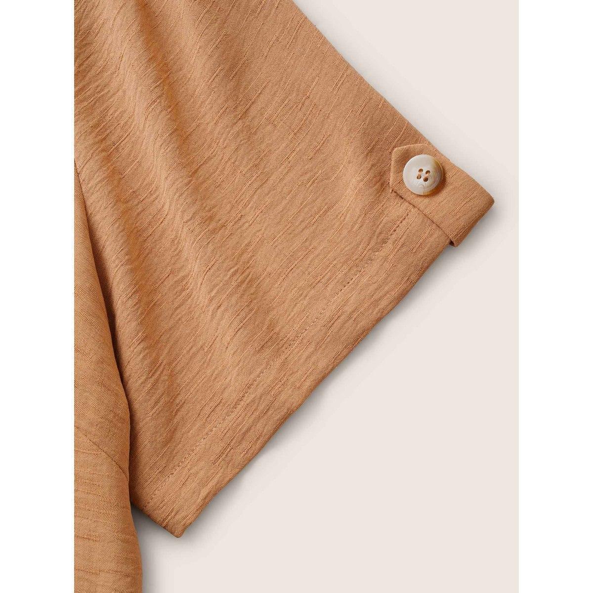 Plus Size LightBrown V Neck Buckle Detail Tab Sleeve Blouse Women Work From Home Short sleeve V-neck Work Blouses BloomChic 10/M Product Image