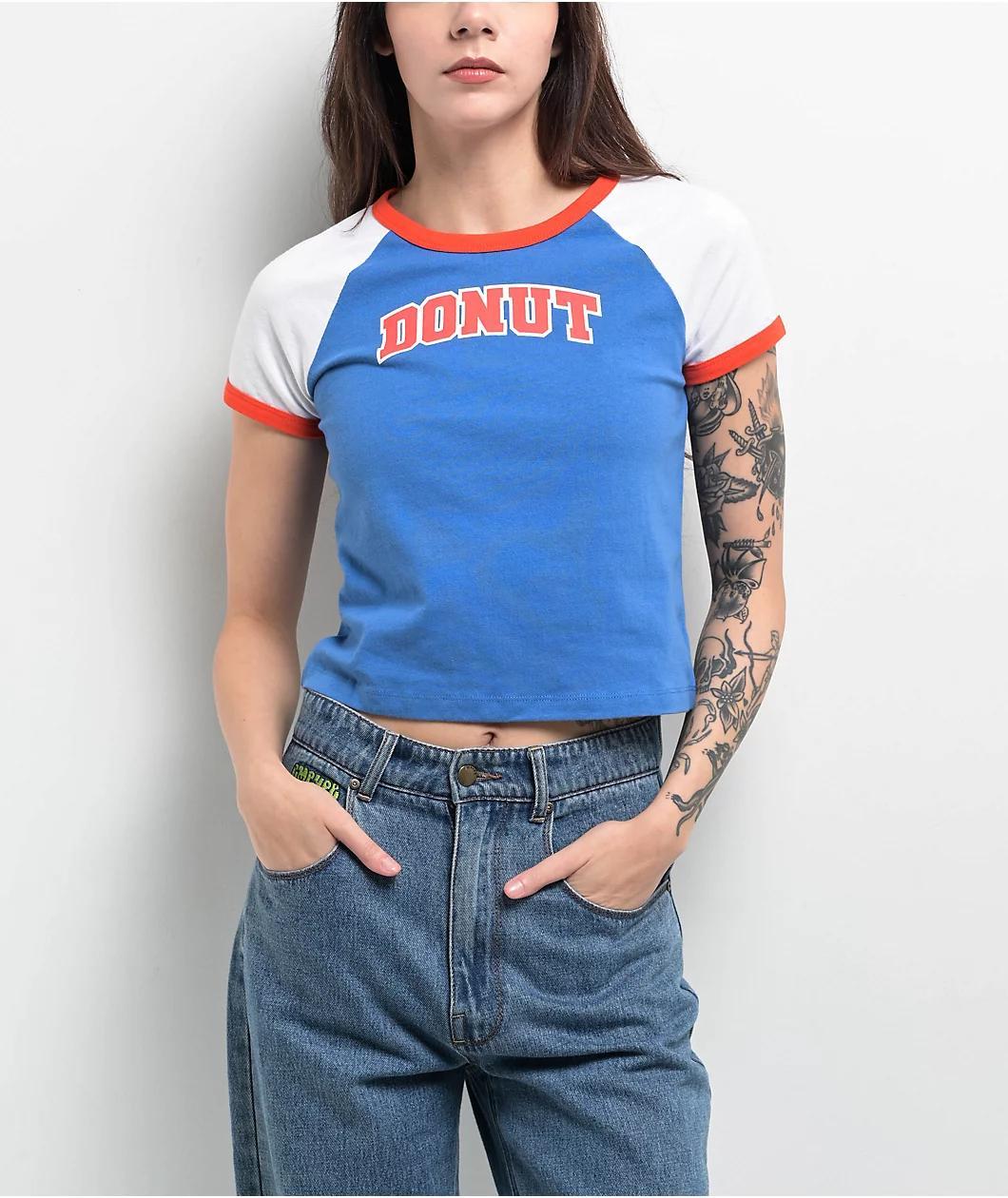 Donut Red, White, & Blue Raglan Crop T-Shirt Product Image