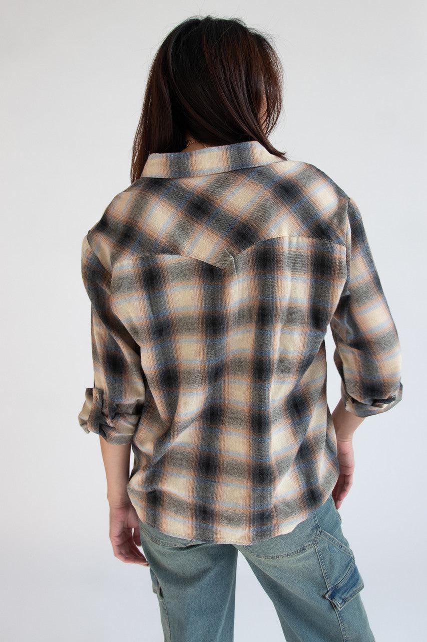 Roll Sleeve Western Style Flannel Shirt Product Image