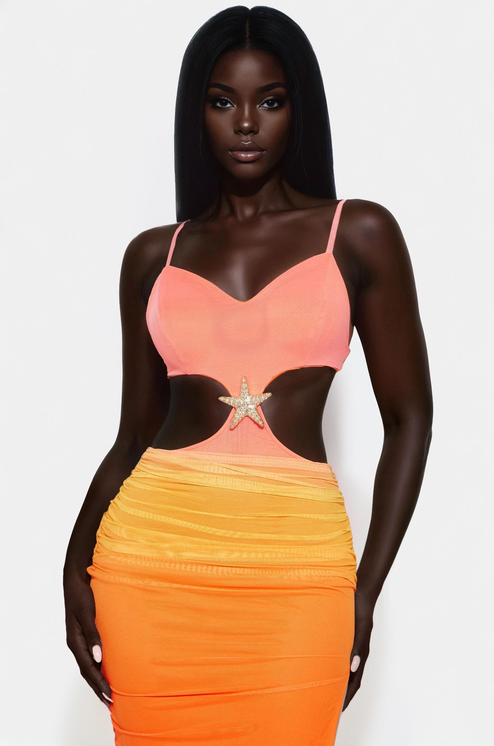 Oceana Ombre Mesh Maxi Dress - Orange/combo Product Image