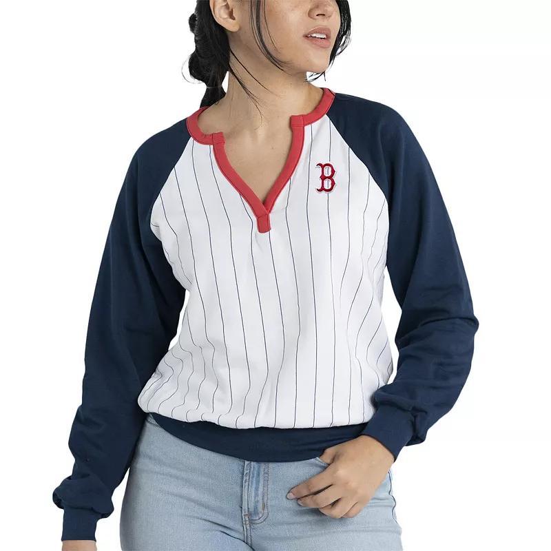 Women's Lusso White/Navy St. Louis Cardinals Mack Fleece V-Neck Pullover Top, Size: Medium Product Image