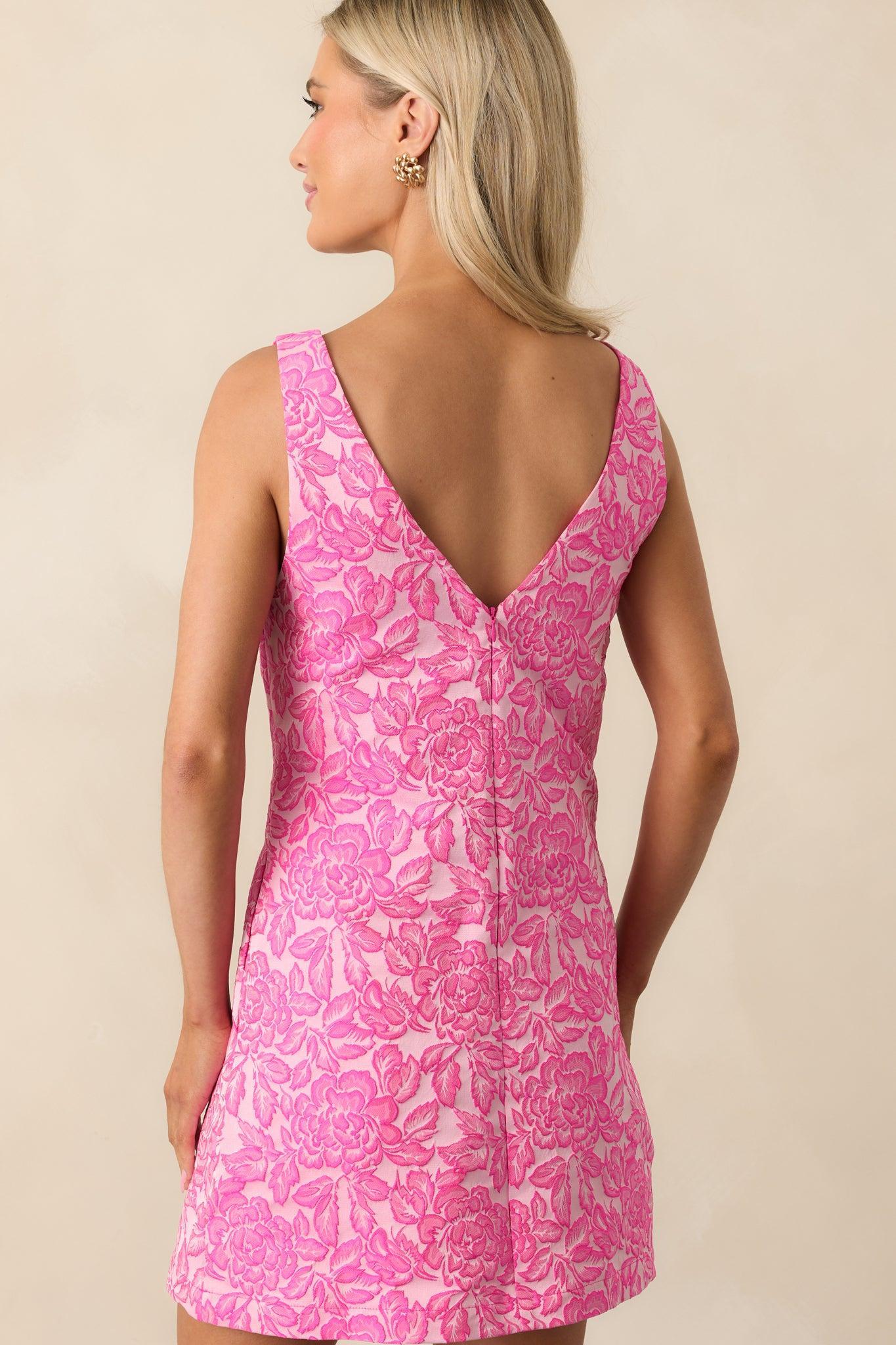 Petals In Paradise Pink Floral Jacquard Mini Dress Product Image