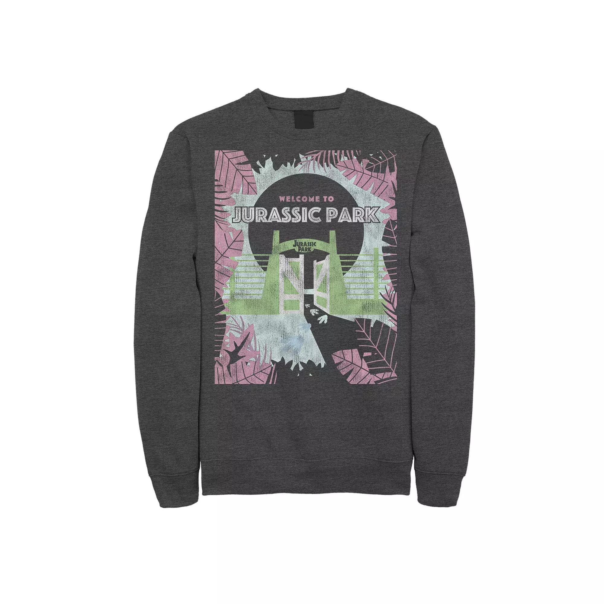Men's Jurassic Park Welcome To Front Gate Poster Sweatshirt, Size: Small, Grey Heather Product Image