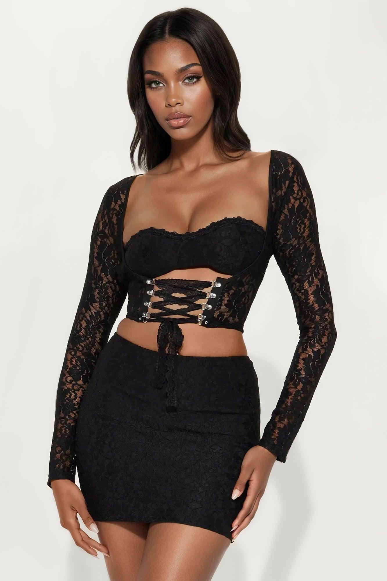 Siren Lace Skirt Set - Black Product Image