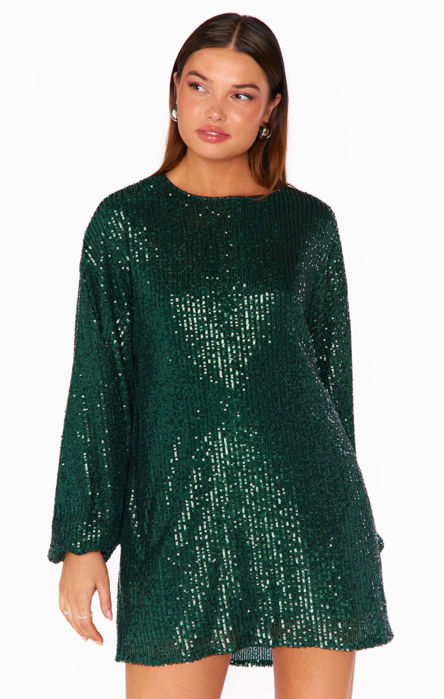 Sure Thing Mini Dress ~ Emerald Sequins Product Image