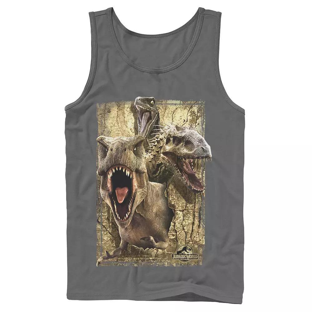 Men's Jurassic World T-Rex Indominus Rex & Raptor Tank Top, Size: Large, Athletic Grey Product Image