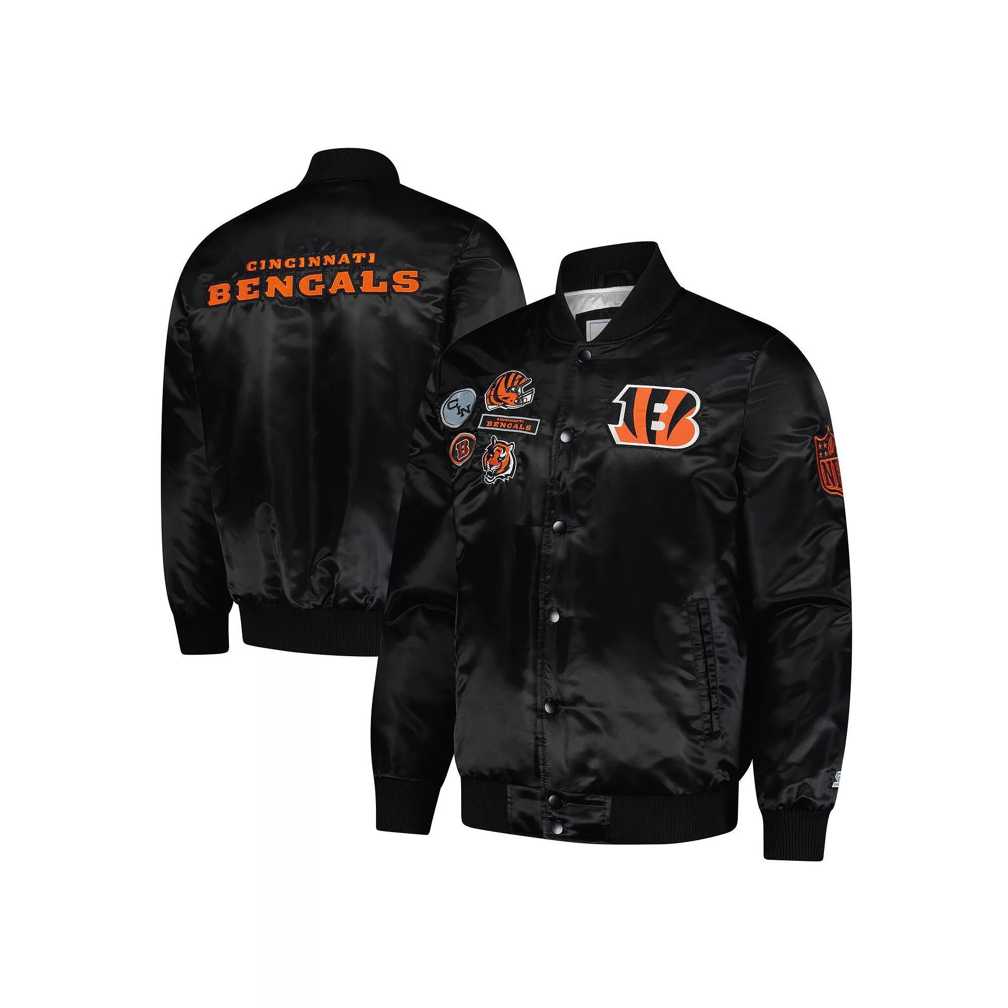 Men's Starter Black Cincinnati Bengals Exclusive Satin Full-Snap Varsity Jacket, Size: Small Product Image
